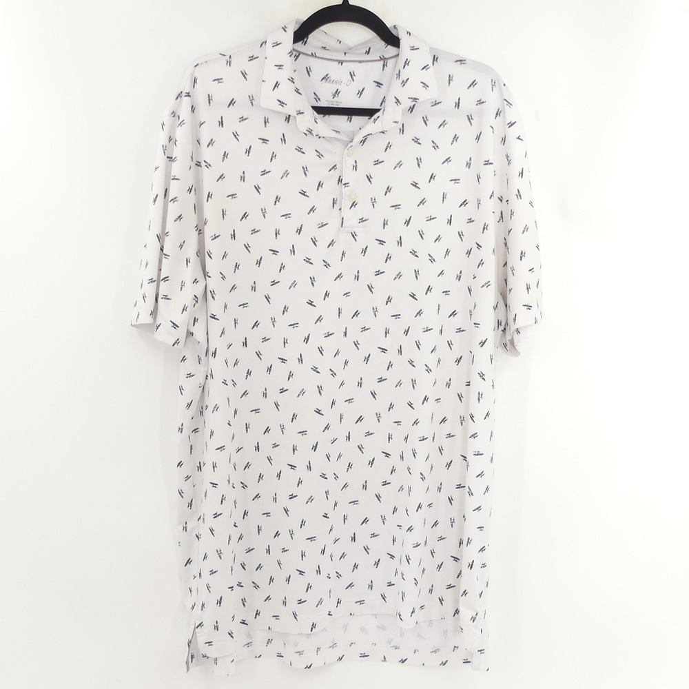 Johnnie-O Polo Shirt Beach Surfer Surfboard All Over‎ Print White Men's XL